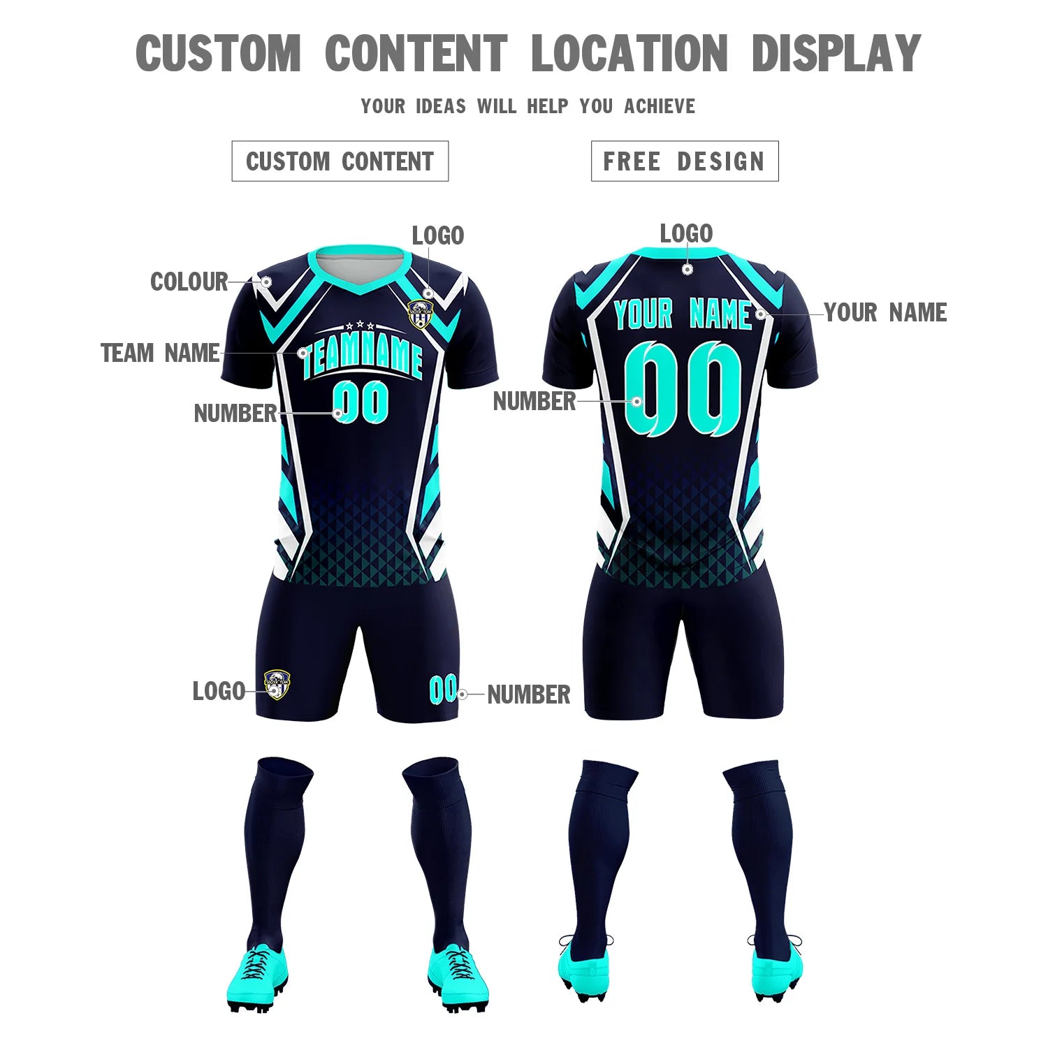 Custom Navy White Geometric Training Uniform Soccer Sets Jersey