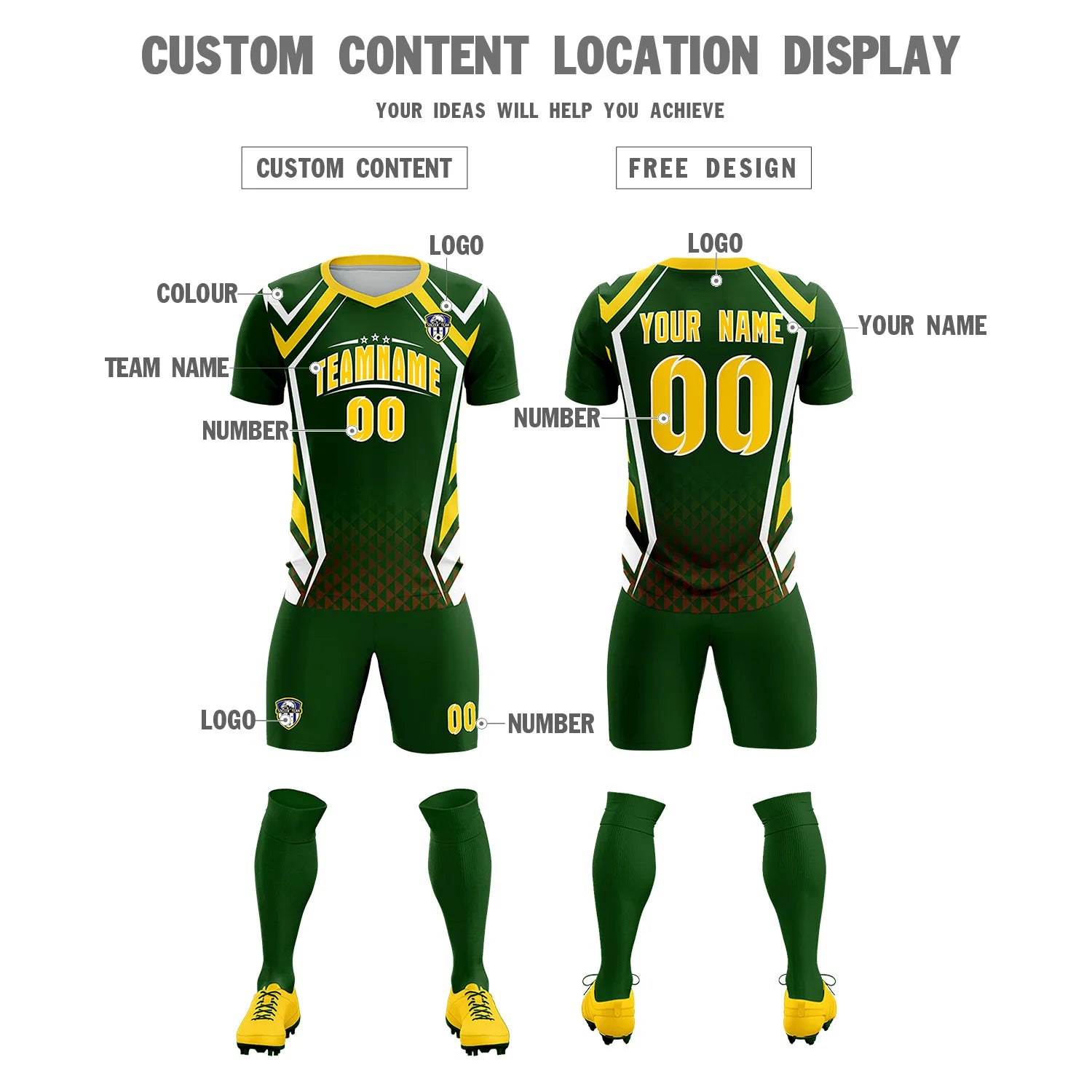 Custom Green White Geometric Training Uniform Soccer Sets Jersey
