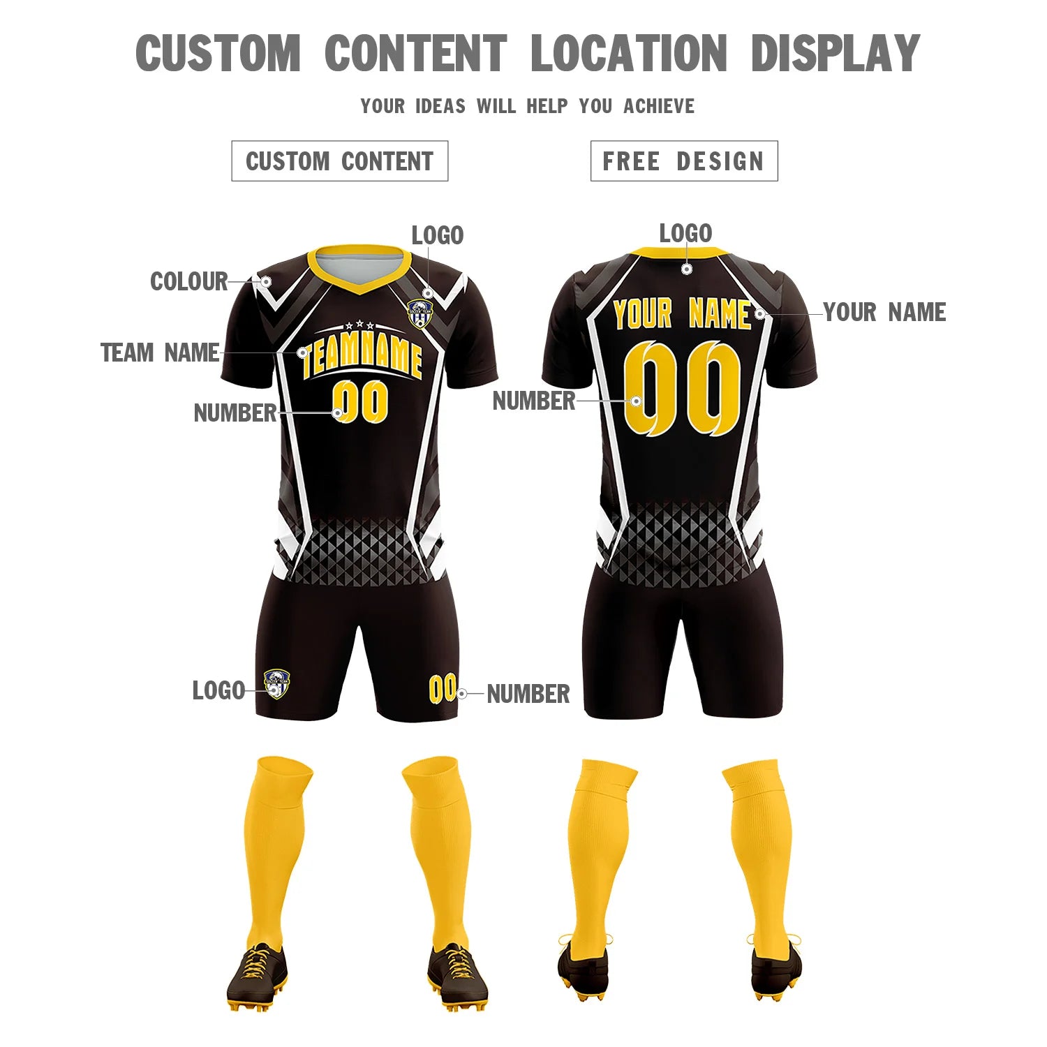 Custom Brown White Geometric Training Uniform Soccer Sets Jersey