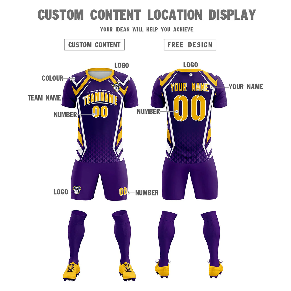 Custom Purple White Geometric Training Uniform Soccer Sets Jersey
