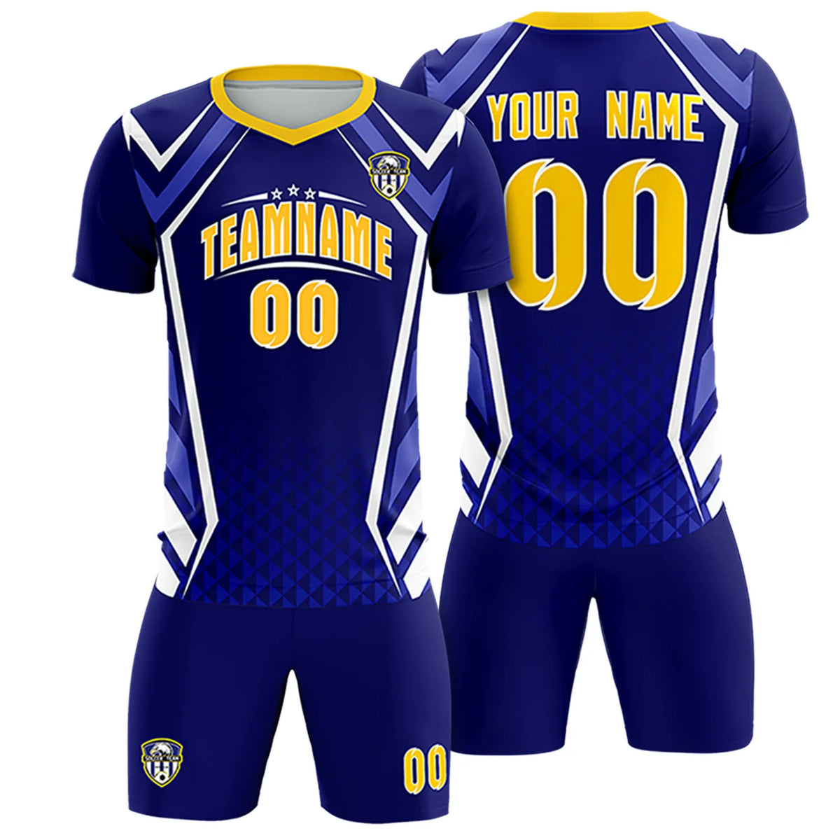 Custom Royal Blue White Geometric Training Uniform Soccer Sets Jersey
