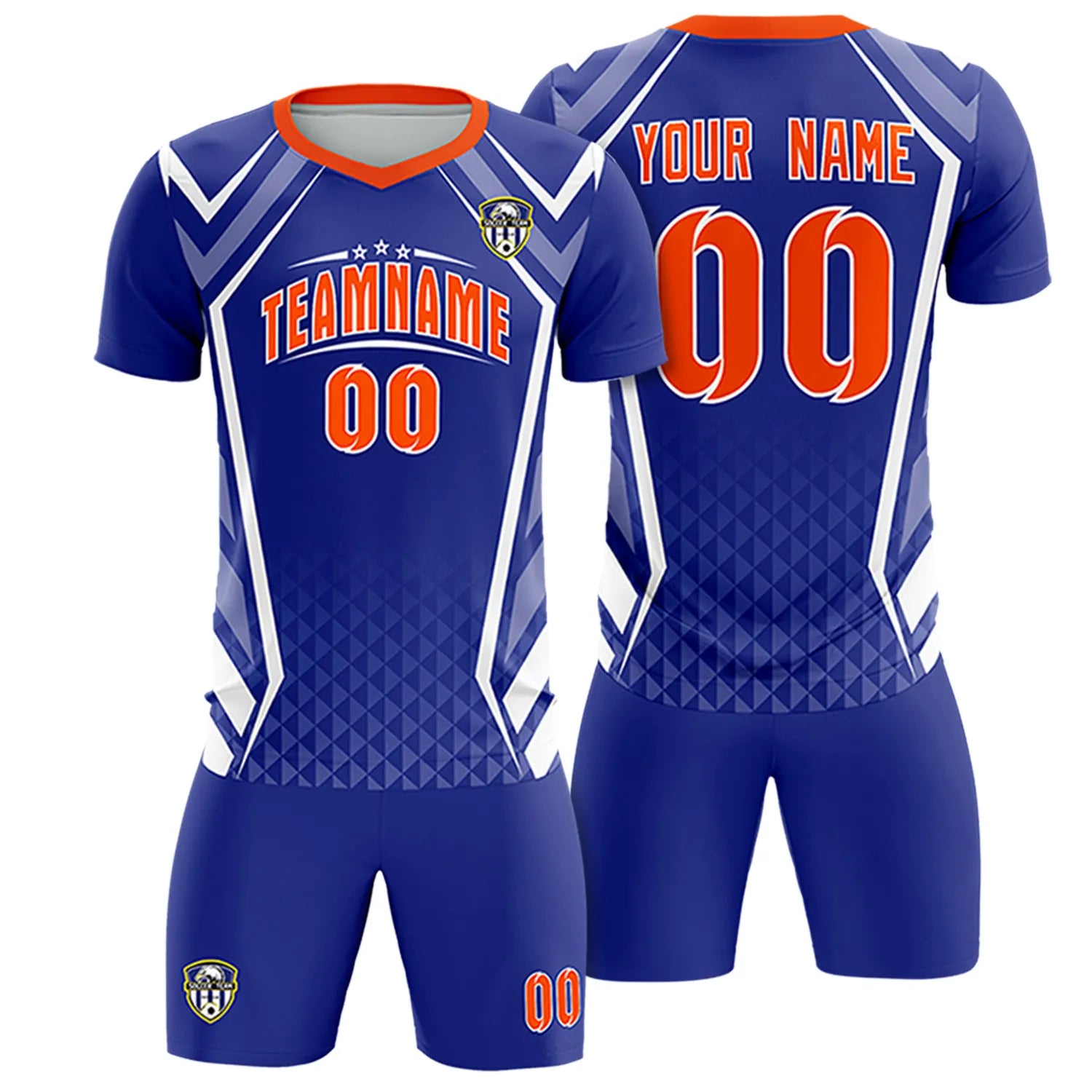 Custom Royal Blue White Geometric Training Uniform Soccer Sets Jersey