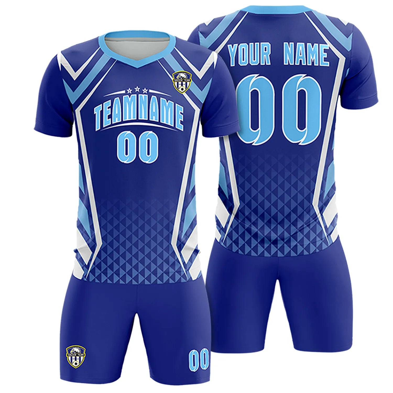 Custom Royal Blue White Geometric Training Uniform Soccer Sets Jersey