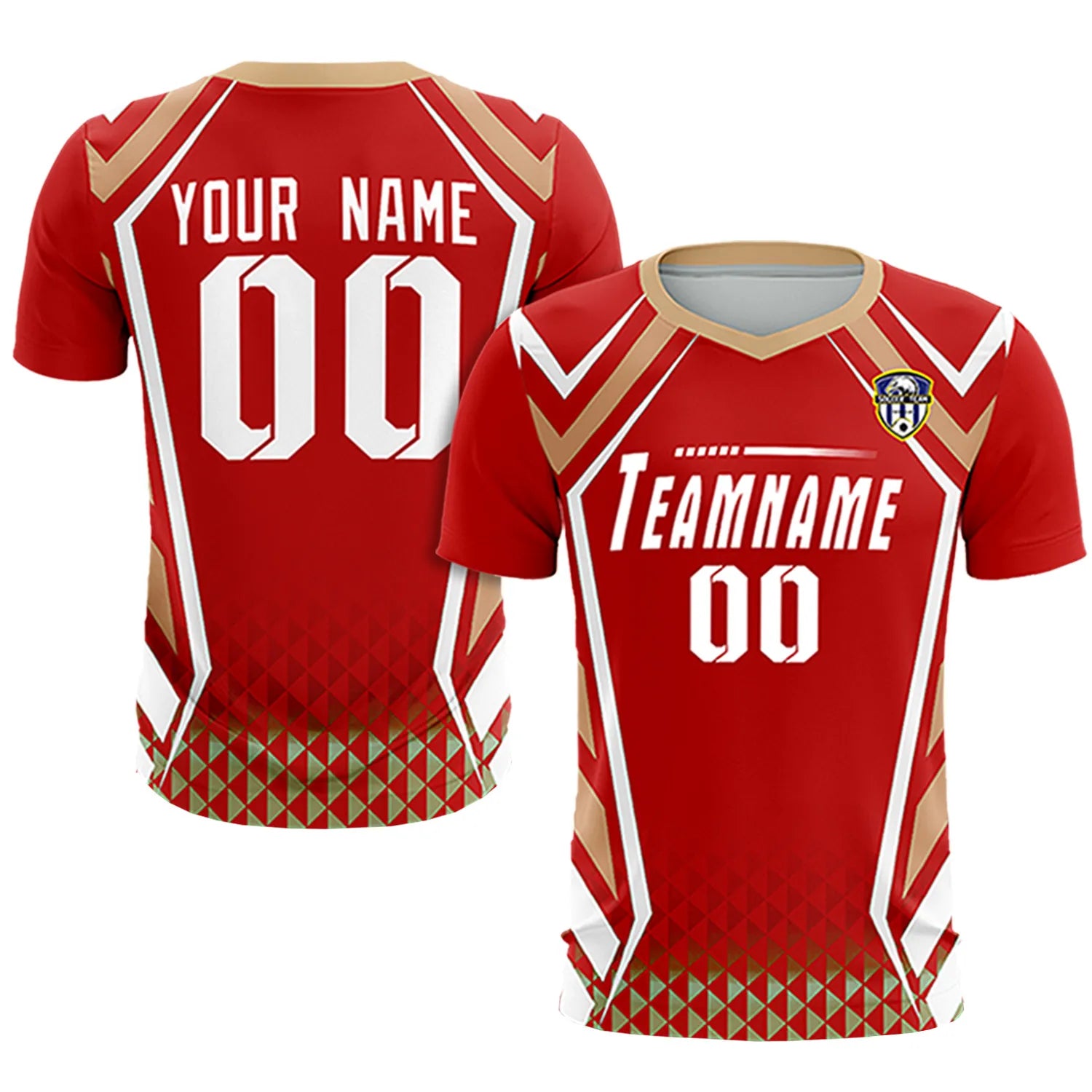 Custom Red White Geometric Training Uniform Soccer Sets Jersey