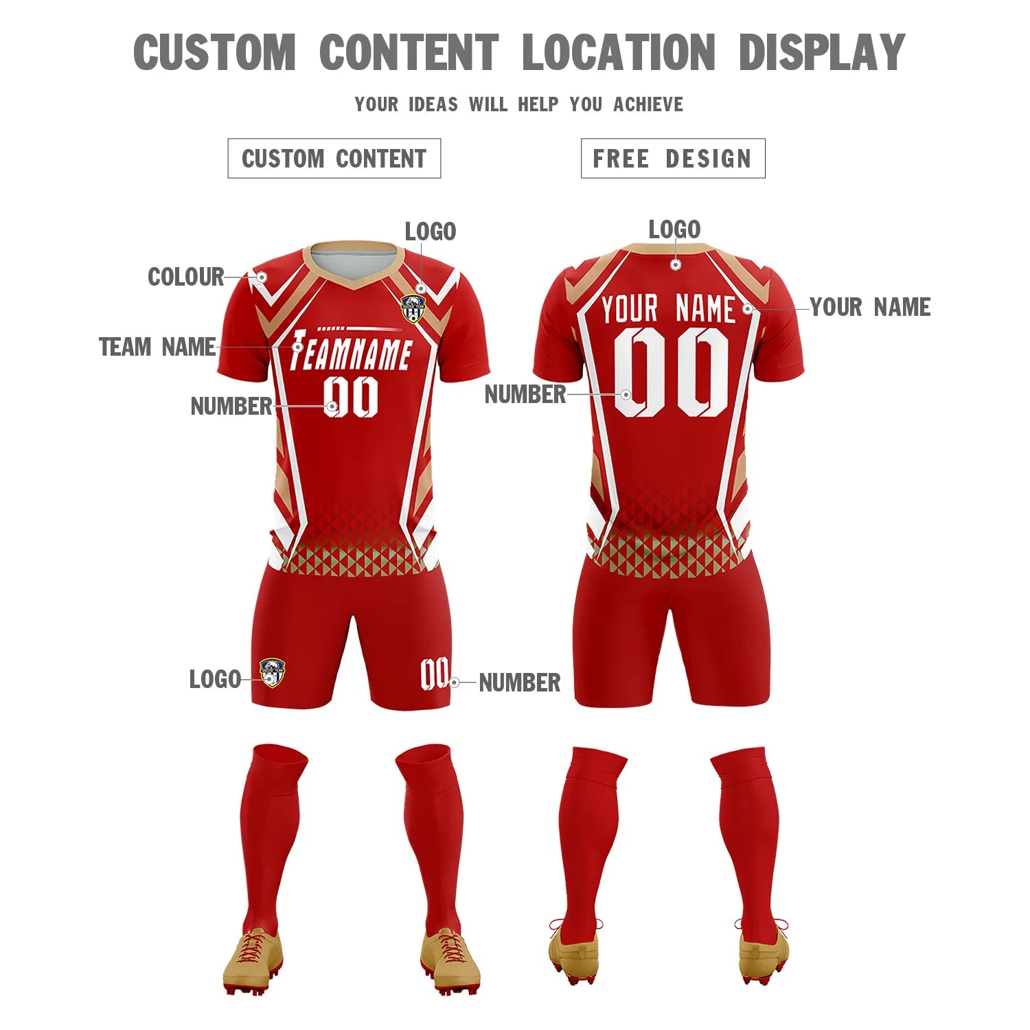 Custom Red White Geometric Training Uniform Soccer Sets Jersey