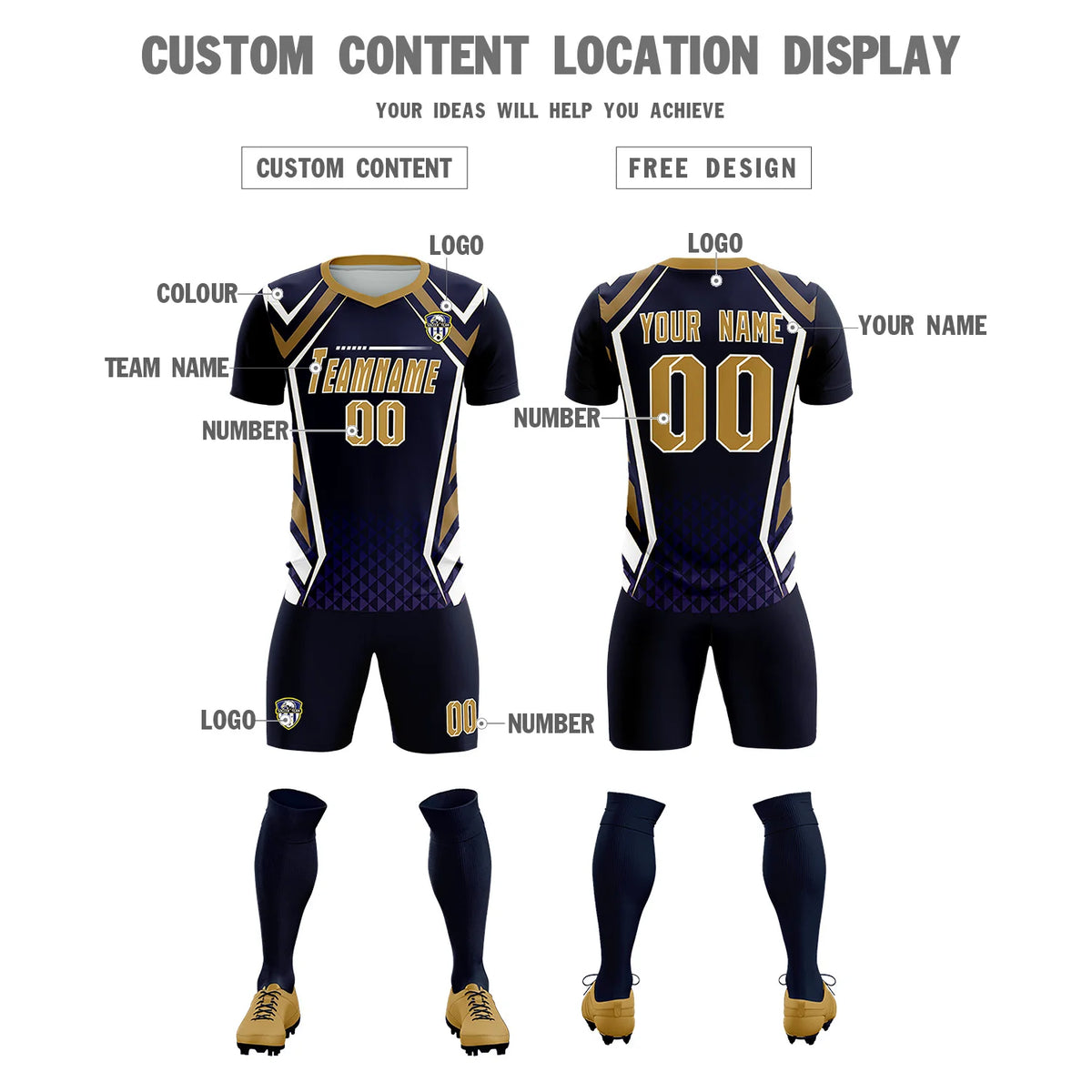 Custom Navy White Geometric Training Uniform Soccer Sets Jersey