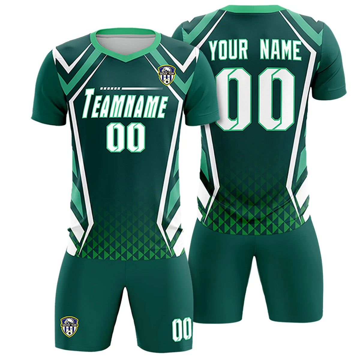 Custom Midnight Green White Geometric Training Uniform Soccer Sets Jersey