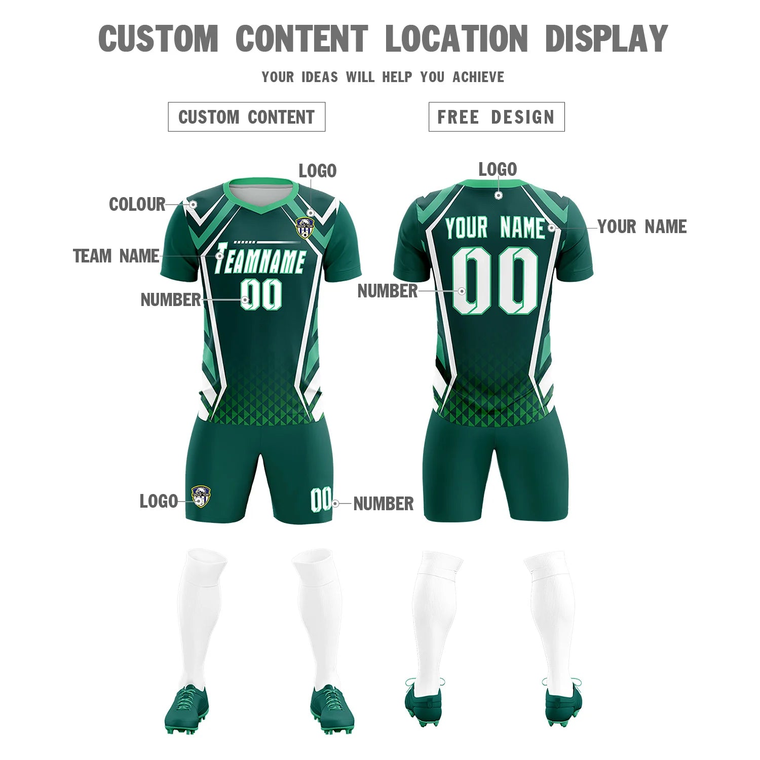 Custom Midnight Green White Geometric Training Uniform Soccer Sets Jersey