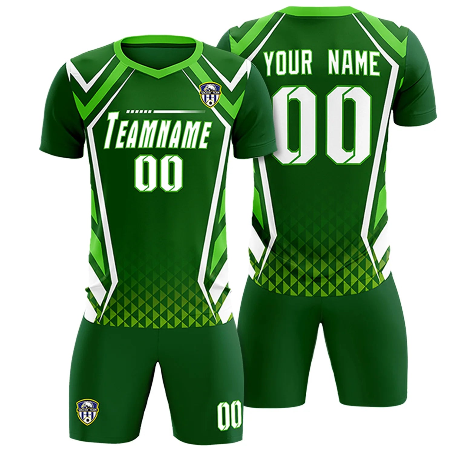 Custom Kelly Green White Geometric Training Uniform Soccer Sets Jersey