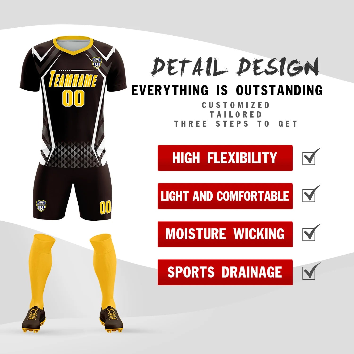 Custom Brown White Geometric Training Uniform Soccer Sets Jersey