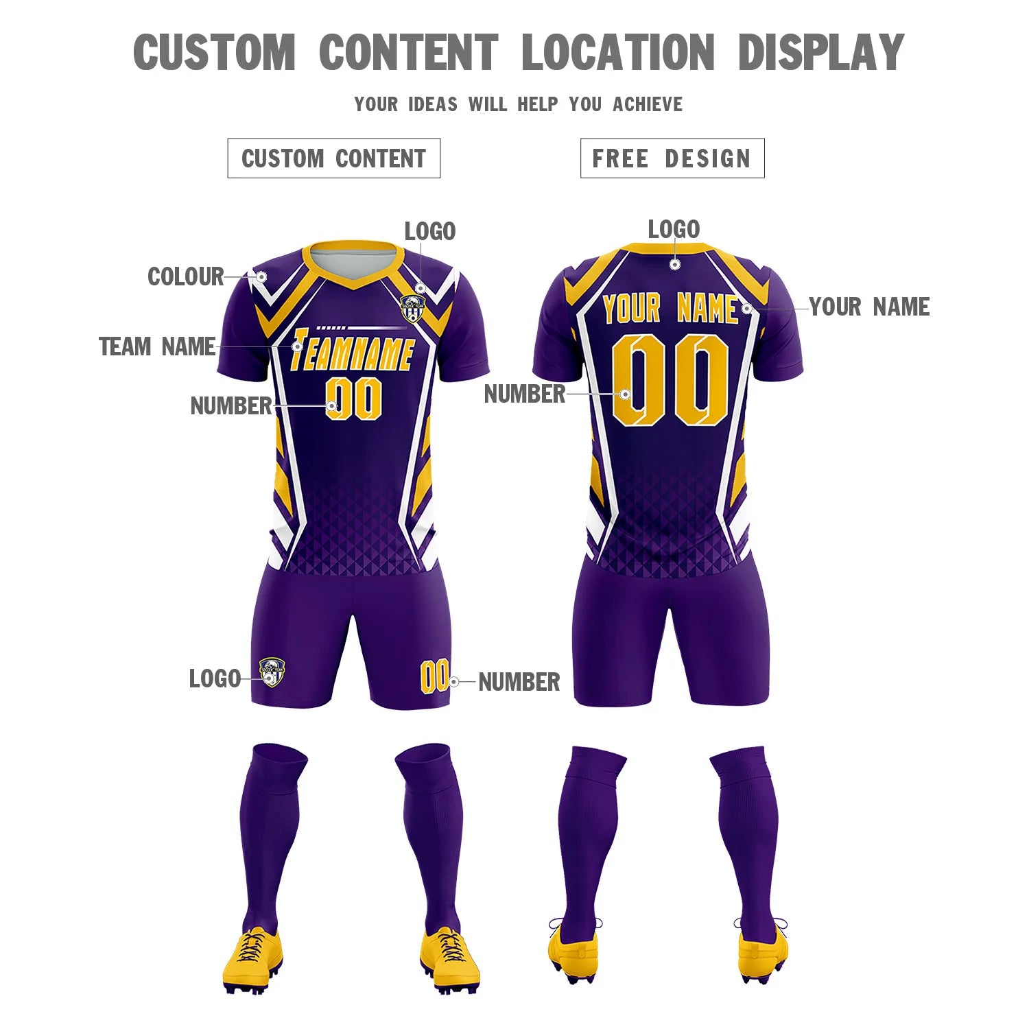 Custom Purple White Geometric Training Uniform Soccer Sets Jersey