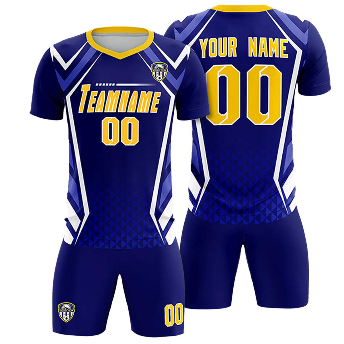 Custom Royal Blue White Geometric Training Uniform Soccer Sets Jersey