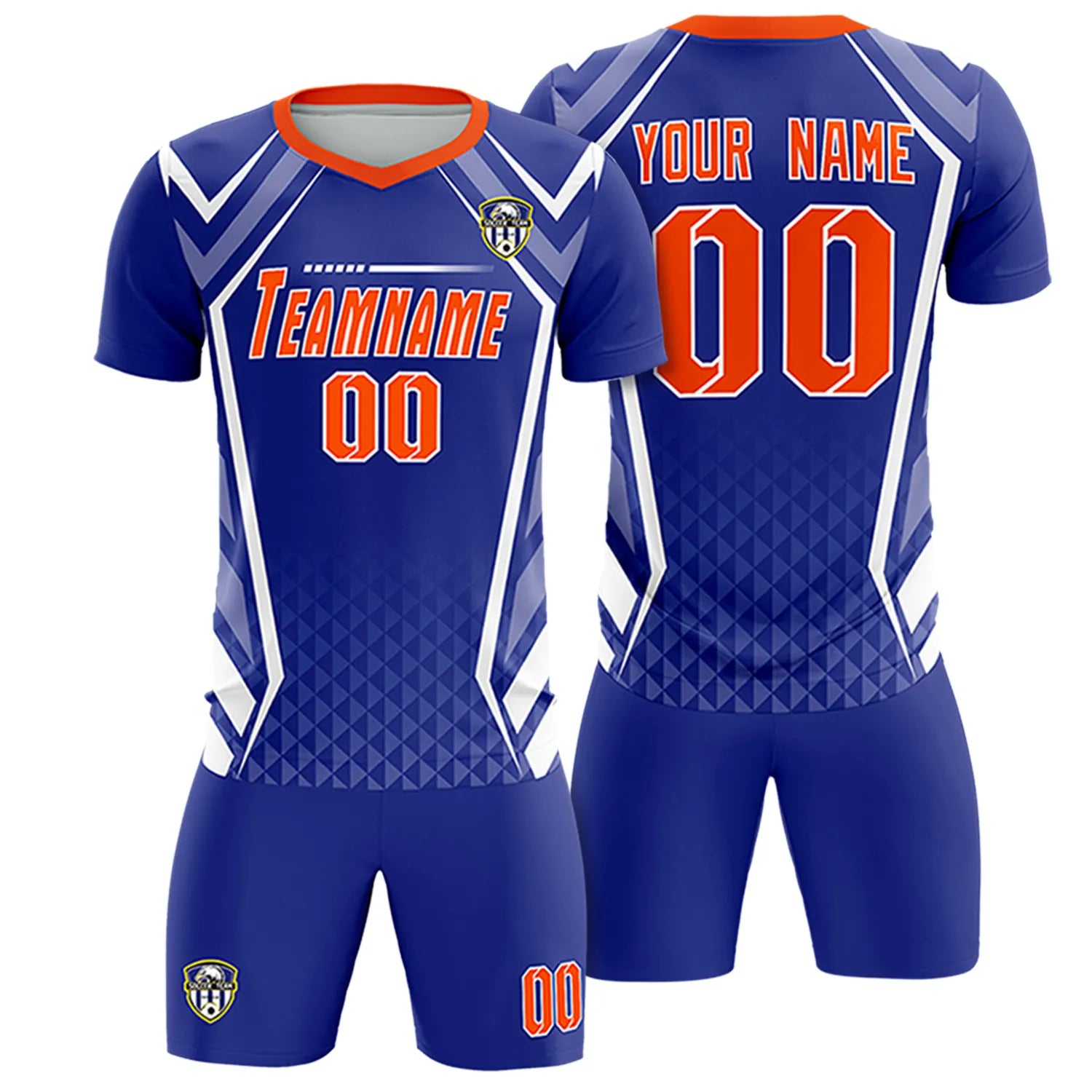 Custom Royal Blue White Geometric Training Uniform Soccer Sets Jersey