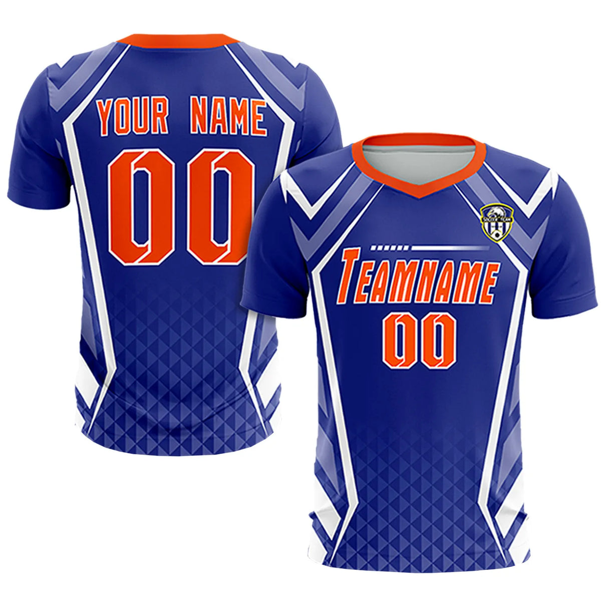 Custom Royal Blue White Geometric Training Uniform Soccer Sets Jersey