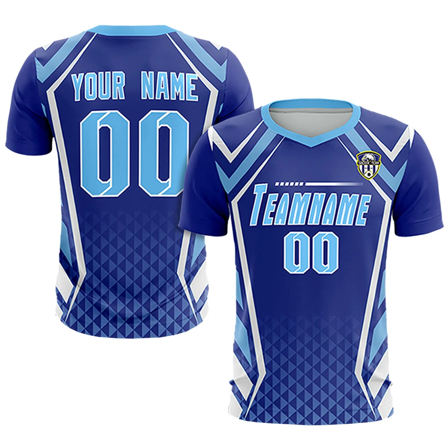Custom Royal Blue White Geometric Training Uniform Soccer Sets Jersey