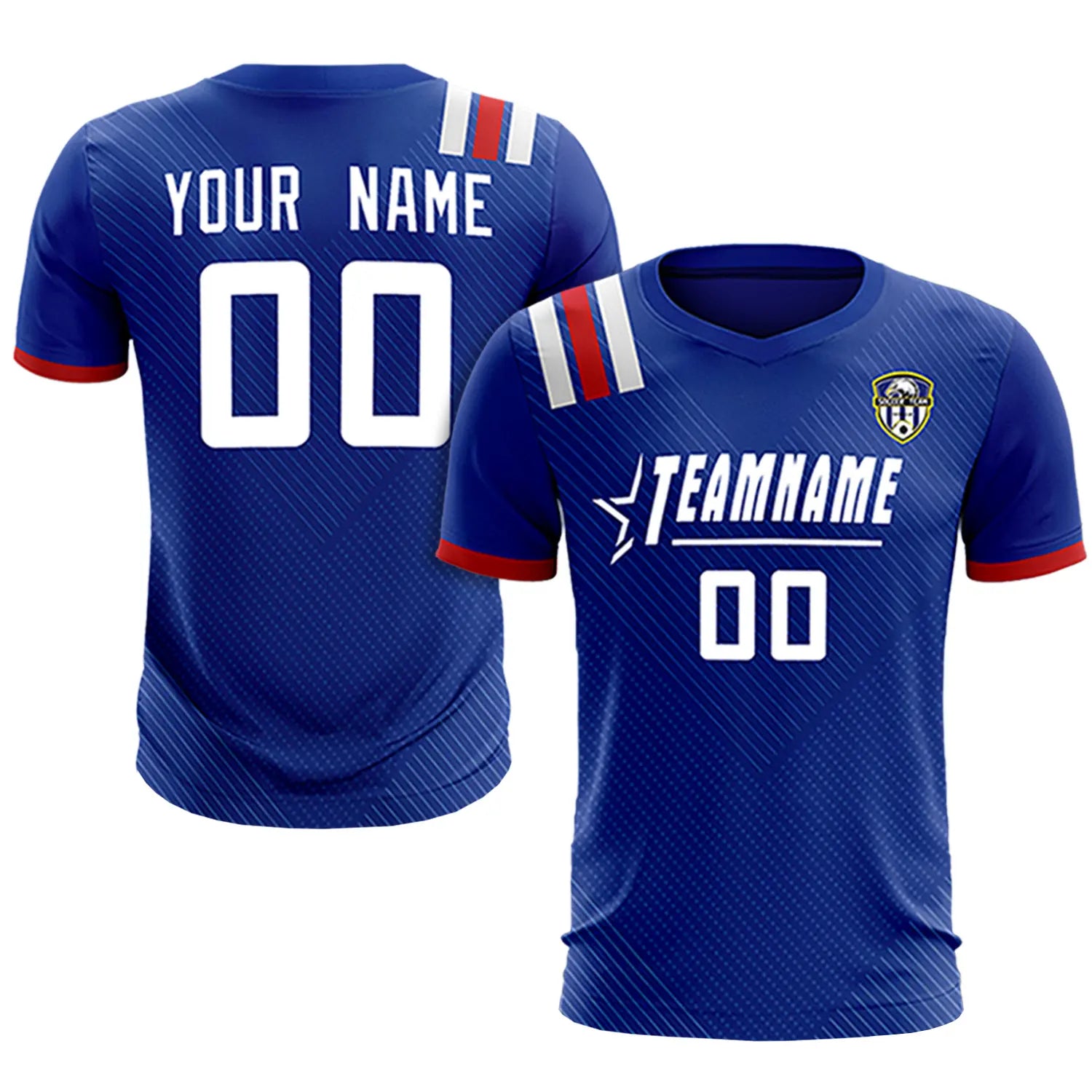 Custom Royal Blue White Shoulder Stripes Sport Soccer Sets Jersey