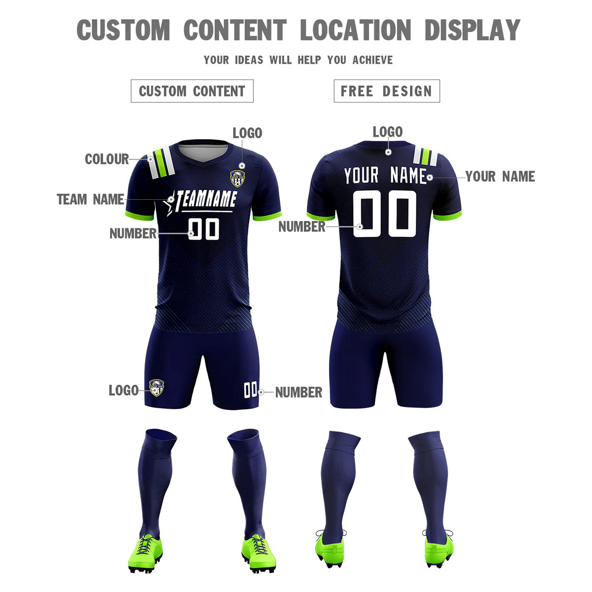 Custom Navy White Shoulder Stripes Sport Soccer Sets Jersey