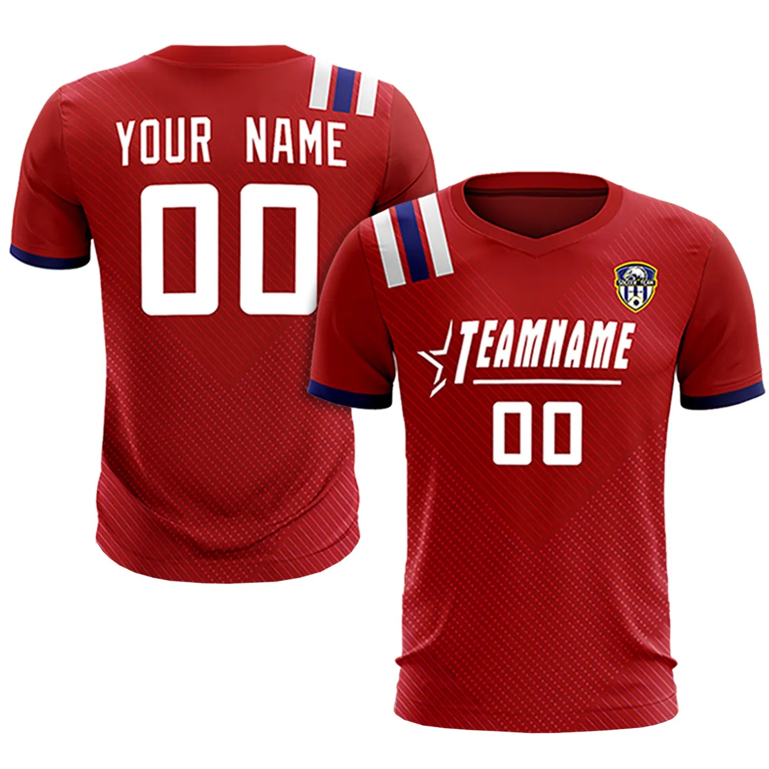 Custom Red White Shoulder Stripes Sport Soccer Sets Jersey