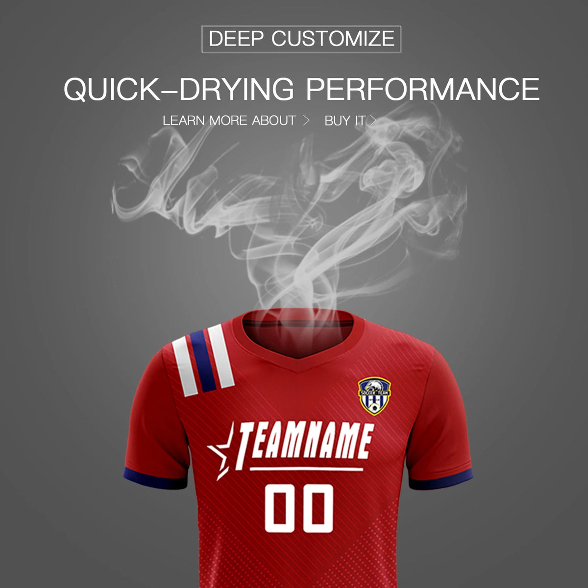 Custom Red White Shoulder Stripes Sport Soccer Sets Jersey