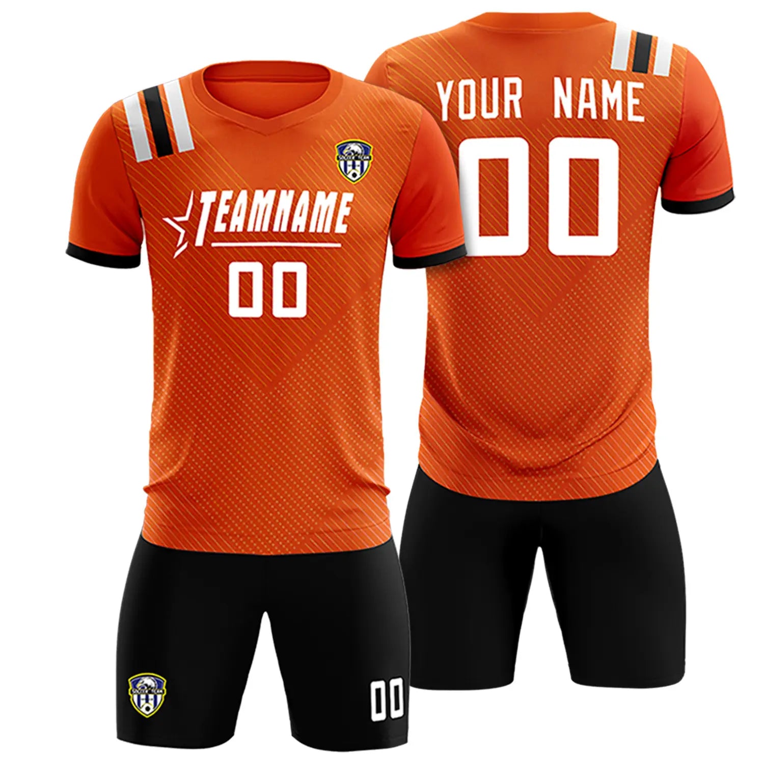 Custom Orange Black Shoulder Stripes Sport Soccer Sets Jersey