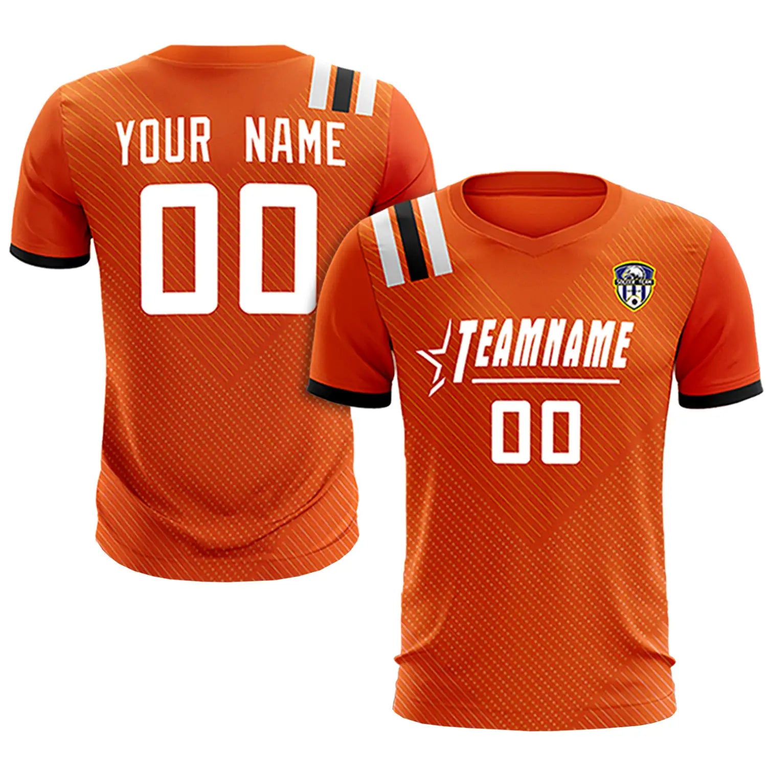 Custom Orange Black Shoulder Stripes Sport Soccer Sets Jersey