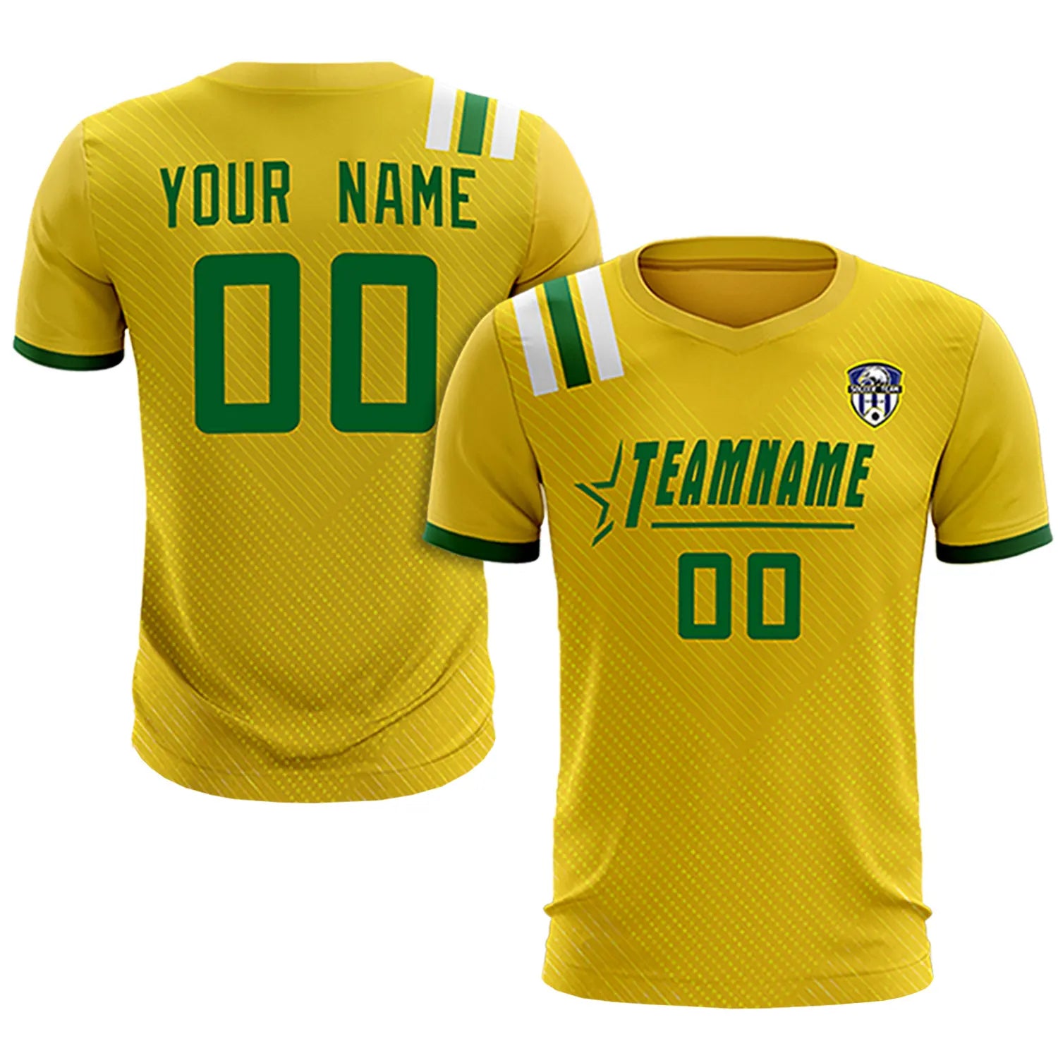 Custom Gold Green Shoulder Stripes Sport Soccer Sets Jersey