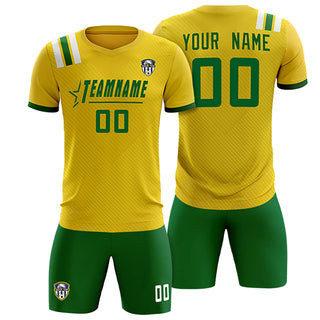 Camiseta deportiva de fútbol personalizada con rayas en los hombros, dorada y verde - Estilo 1