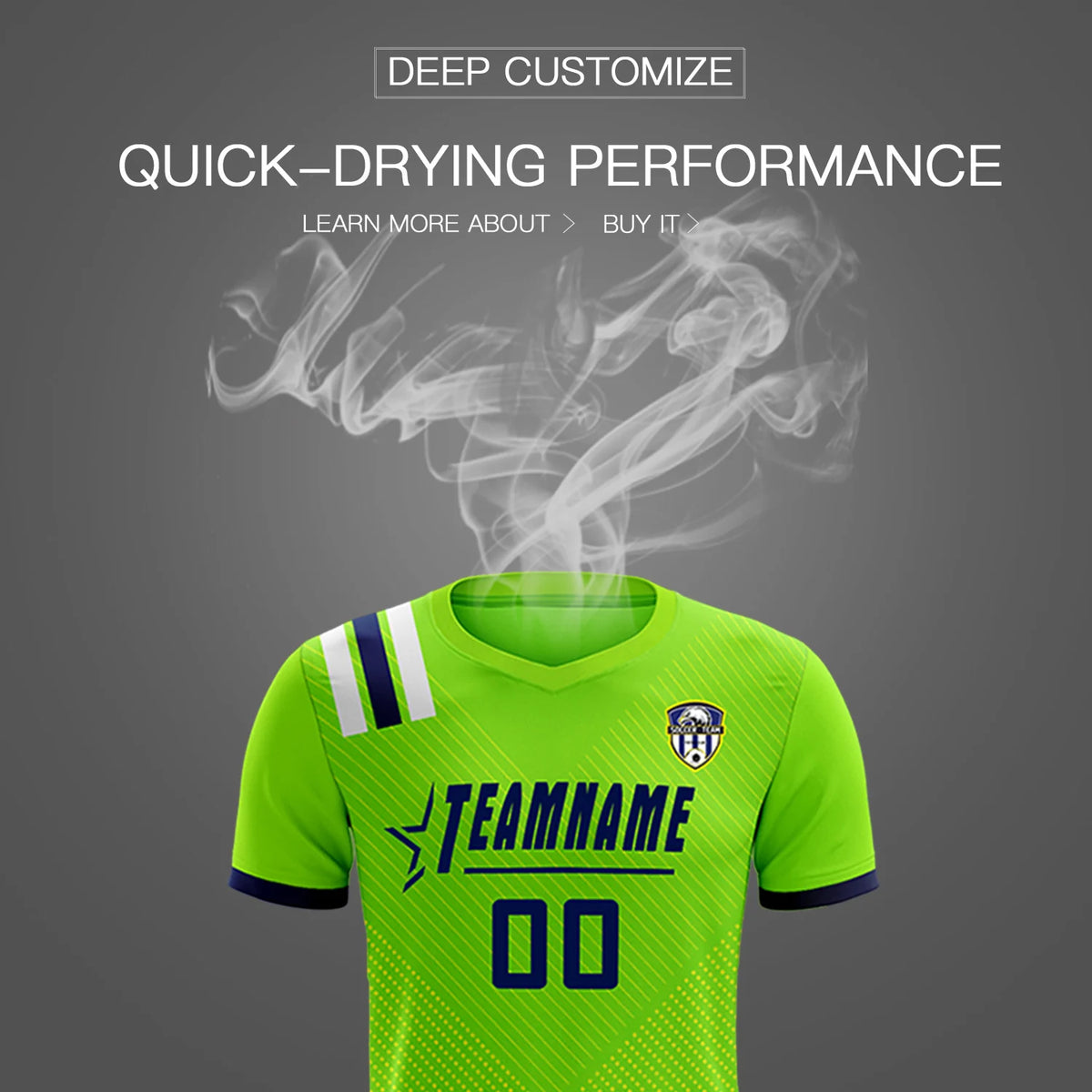 Custom Neon Green Navy Shoulder Stripes Sport Soccer Sets Jersey