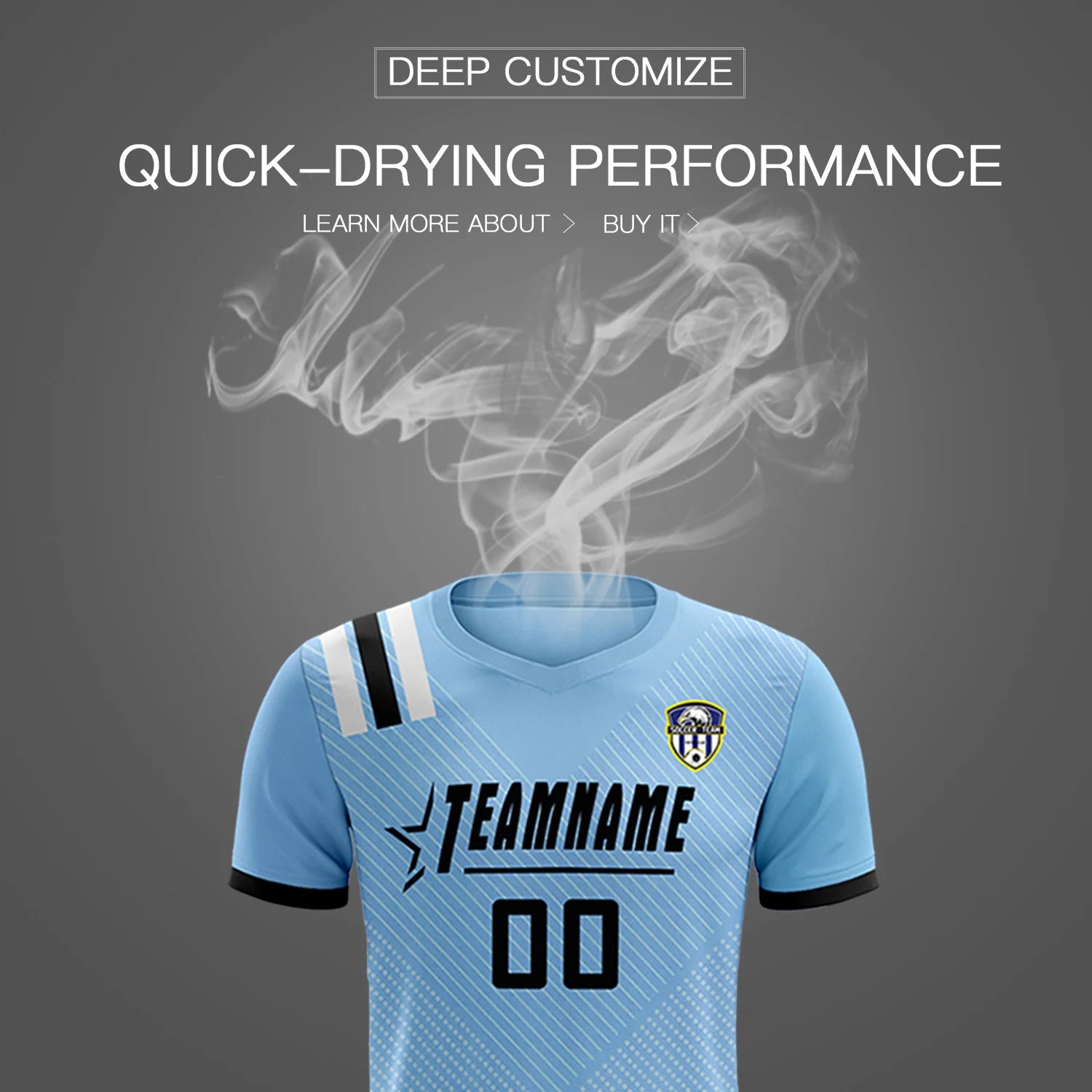 Custom Light Blue Black Shoulder Stripes Sport Soccer Sets Jersey