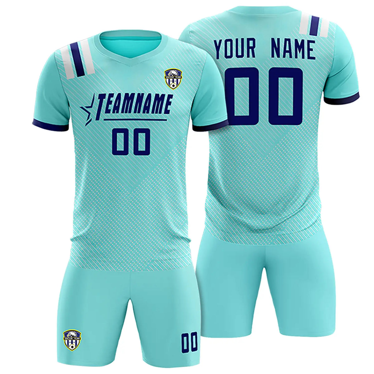 Custom Bright Green Navy Shoulder Stripes Sport Soccer Sets Jersey