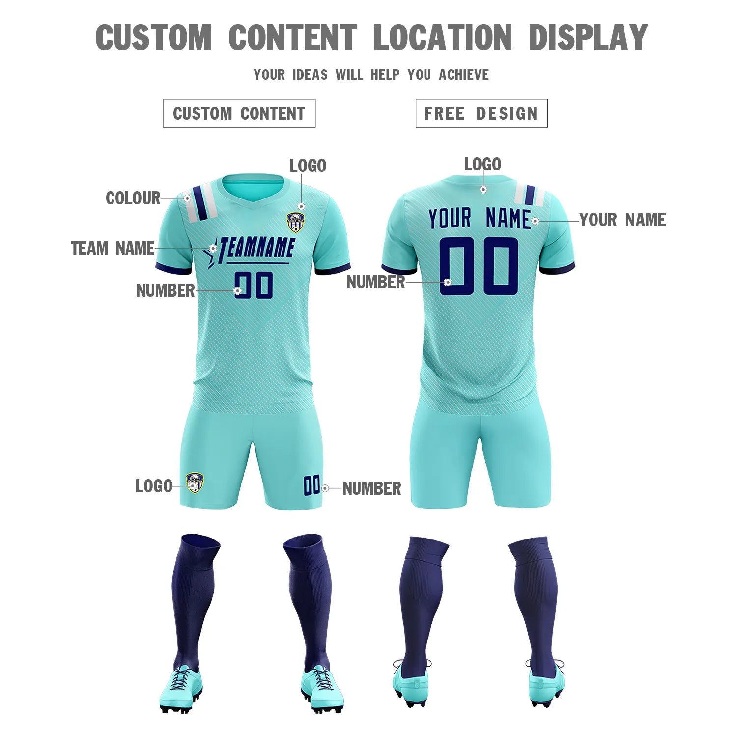 Custom Bright Green Navy Shoulder Stripes Sport Soccer Sets Jersey