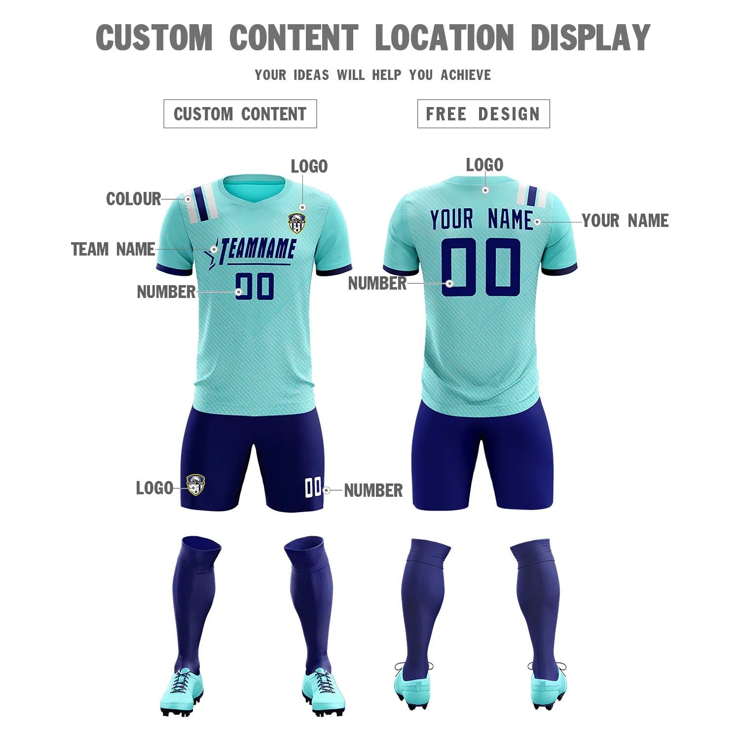 Custom Bright Green Navy Shoulder Stripes Sport Soccer Sets Jersey