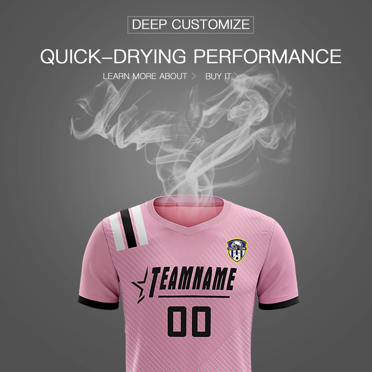 Custom Light Pink Black Shoulder Stripes Sport Soccer Sets Jersey