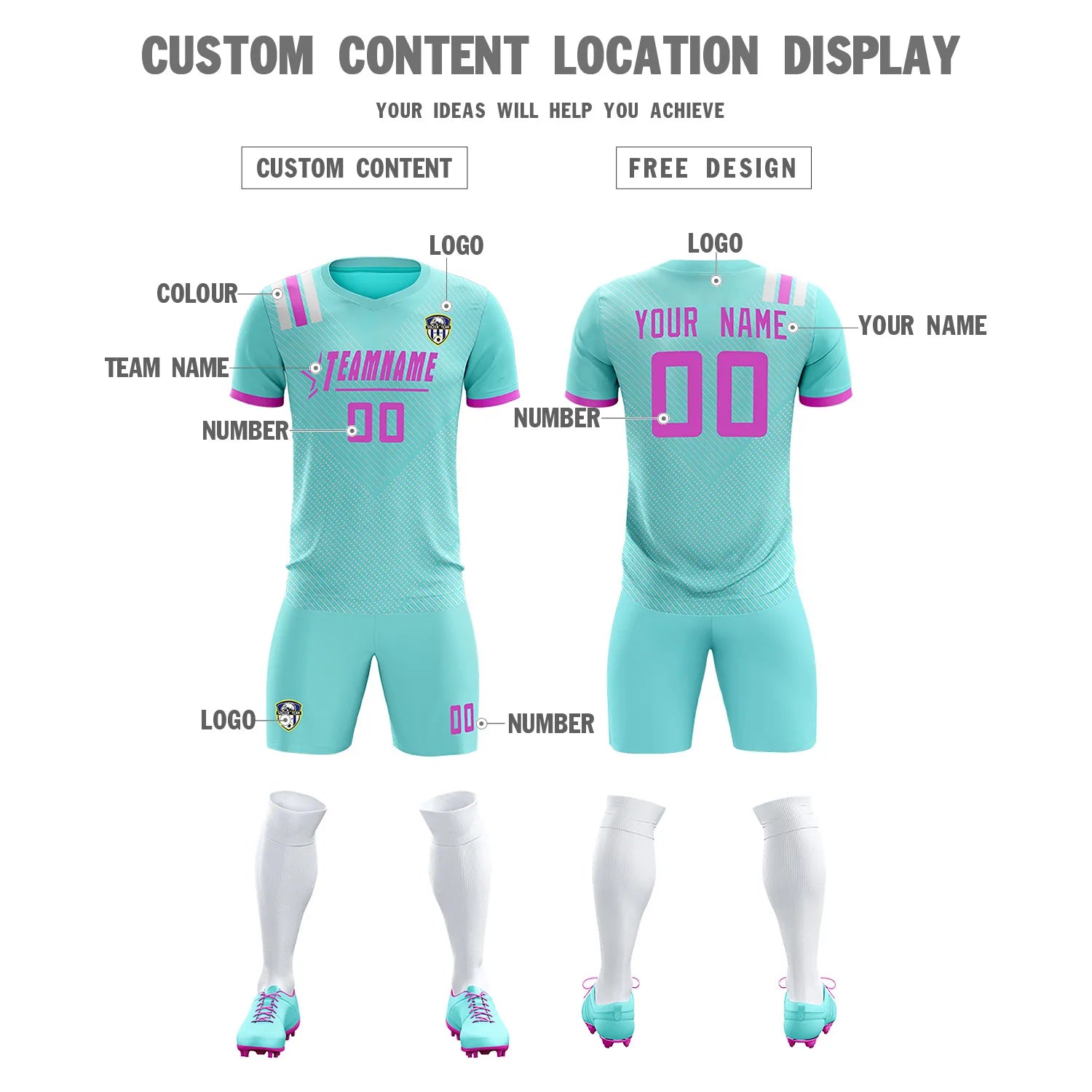 Custom Bright Green Pink Shoulder Stripes Sport Soccer Sets Jersey