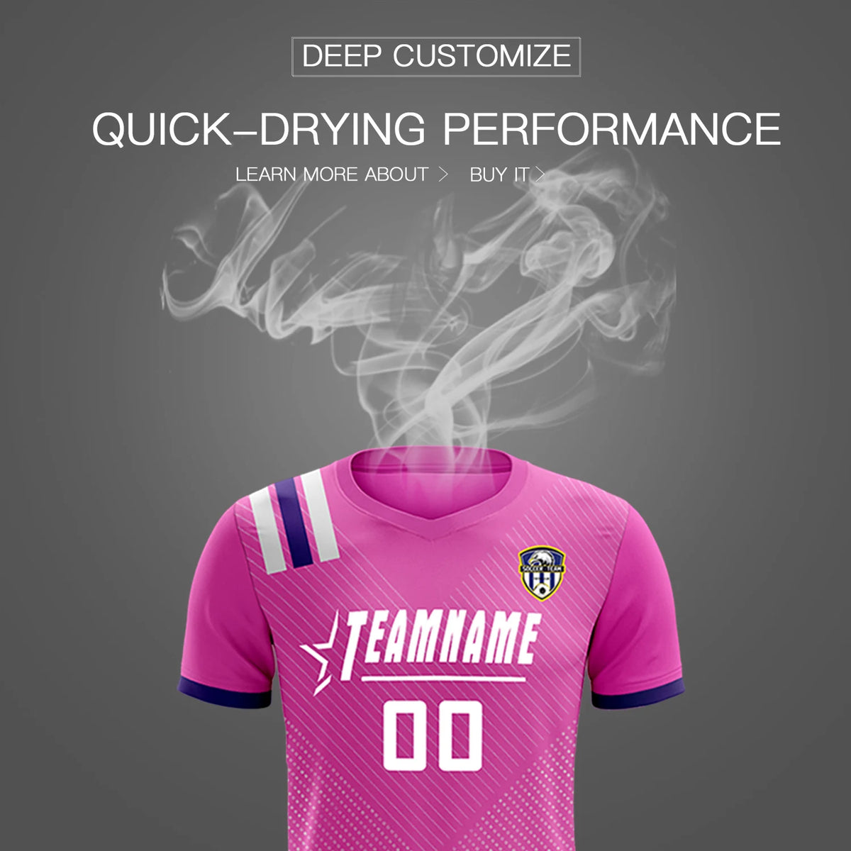 Custom Pink White Shoulder Stripes Sport Soccer Sets Jersey