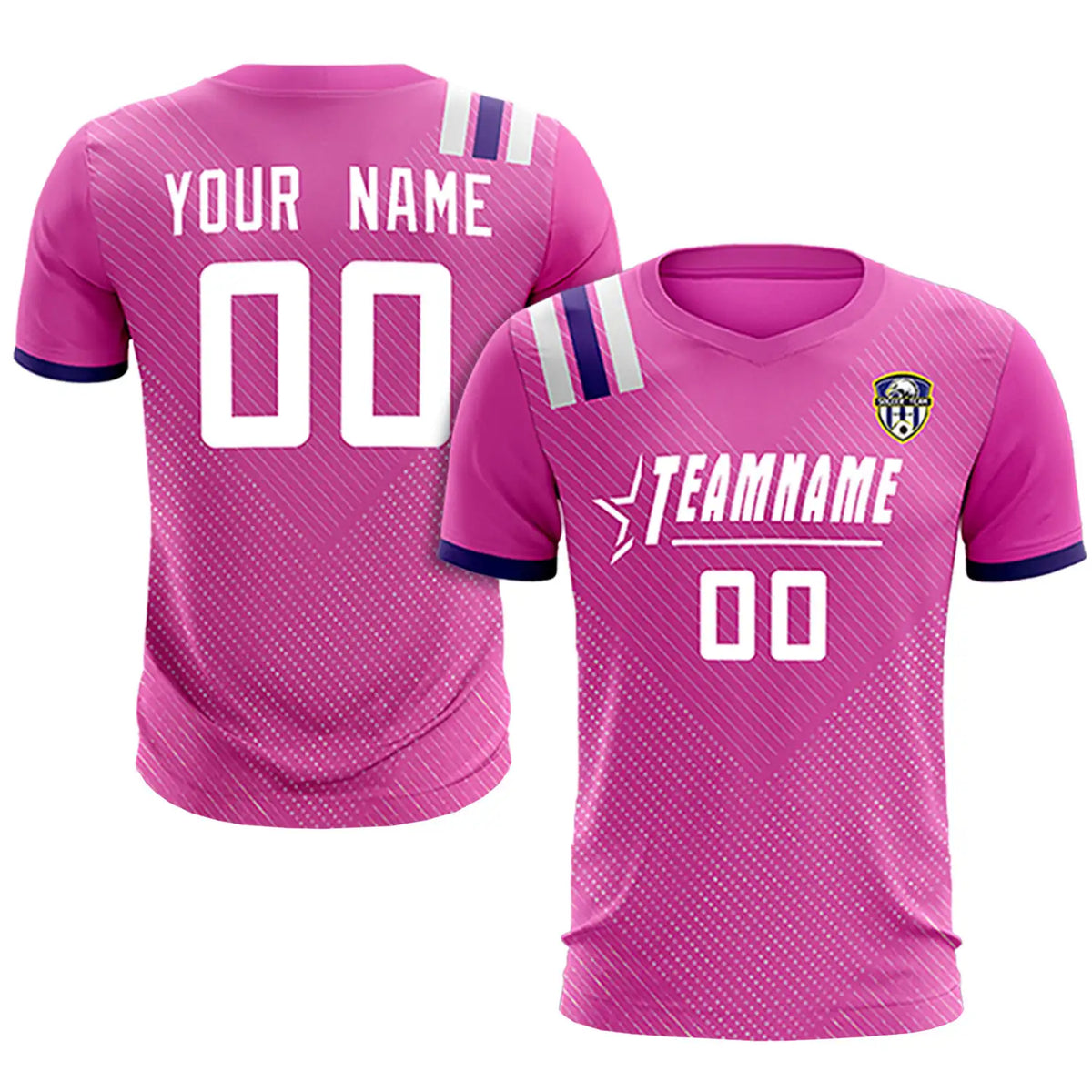 Custom Pink Purple Shoulder Stripes Sport Soccer Sets Jersey
