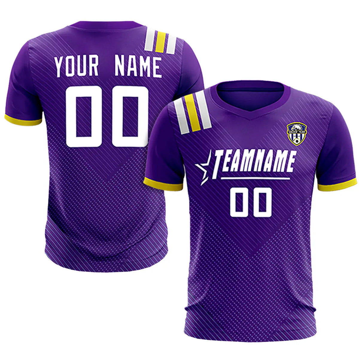 Custom Purple White Shoulder Stripes Sport Soccer Sets Jersey