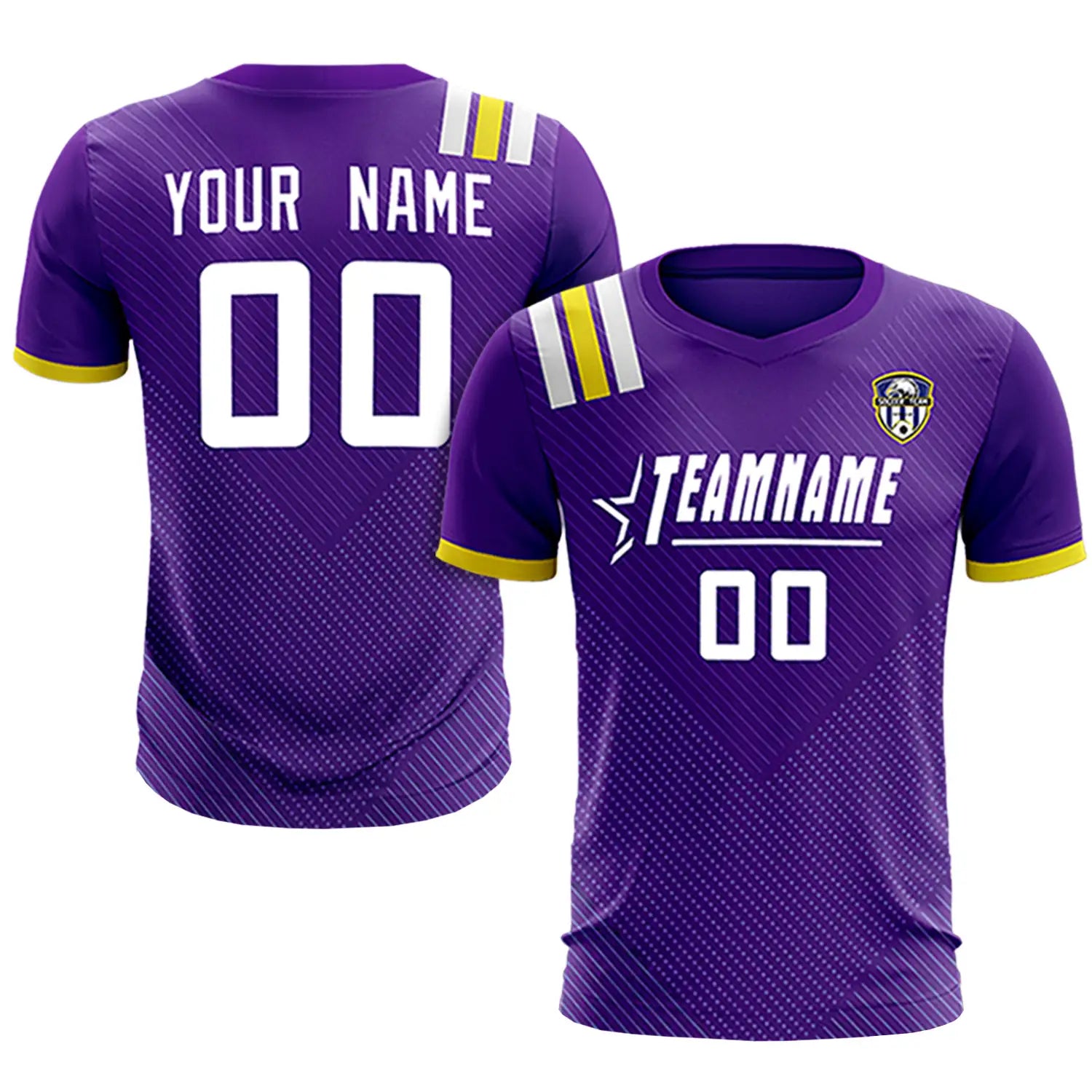 Custom Purple White Shoulder Stripes Sport Soccer Sets Jersey