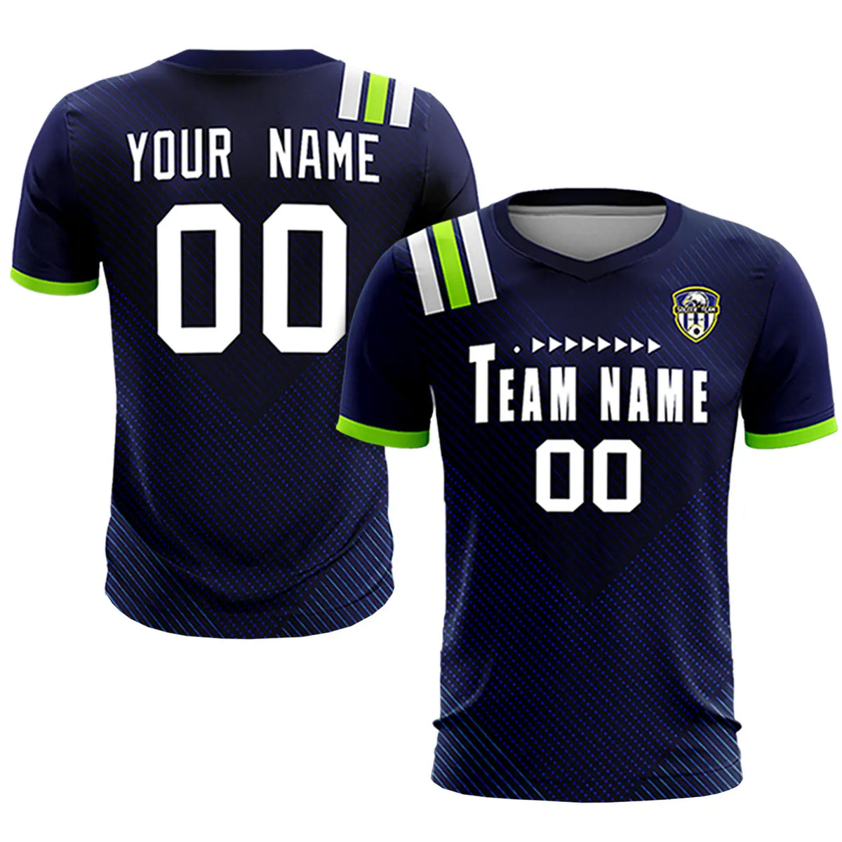 Custom Navy White Shoulder Stripes Sport Soccer Sets Jersey