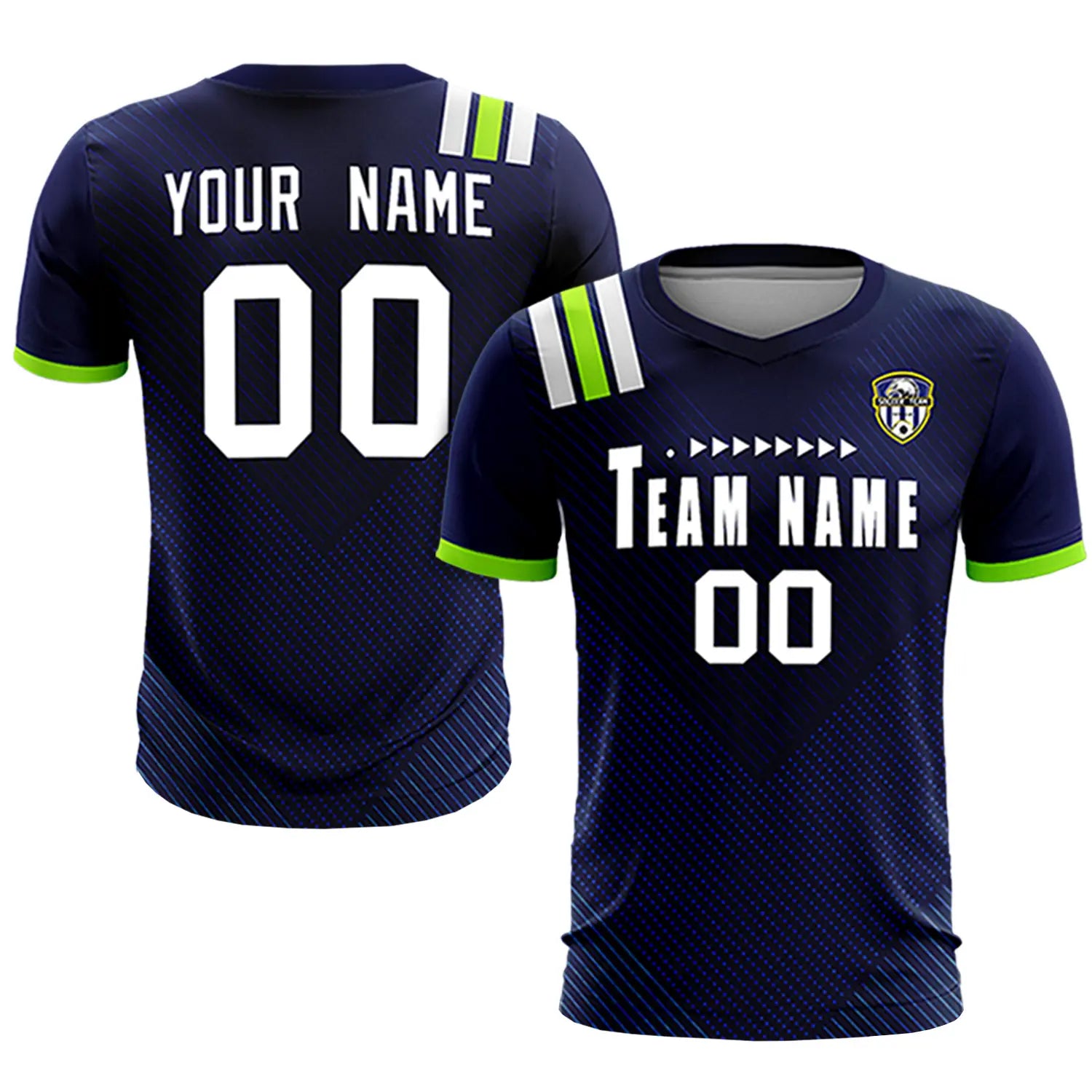 Custom Navy White Shoulder Stripes Sport Soccer Sets Jersey