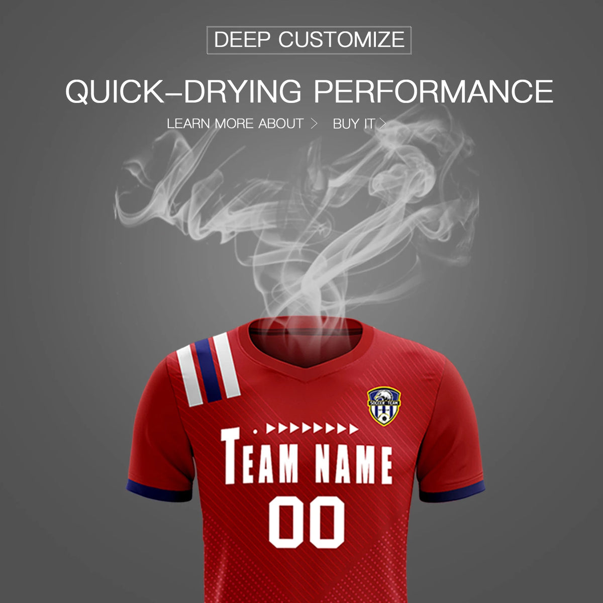 Custom Red White Shoulder Stripes Sport Soccer Sets Jersey