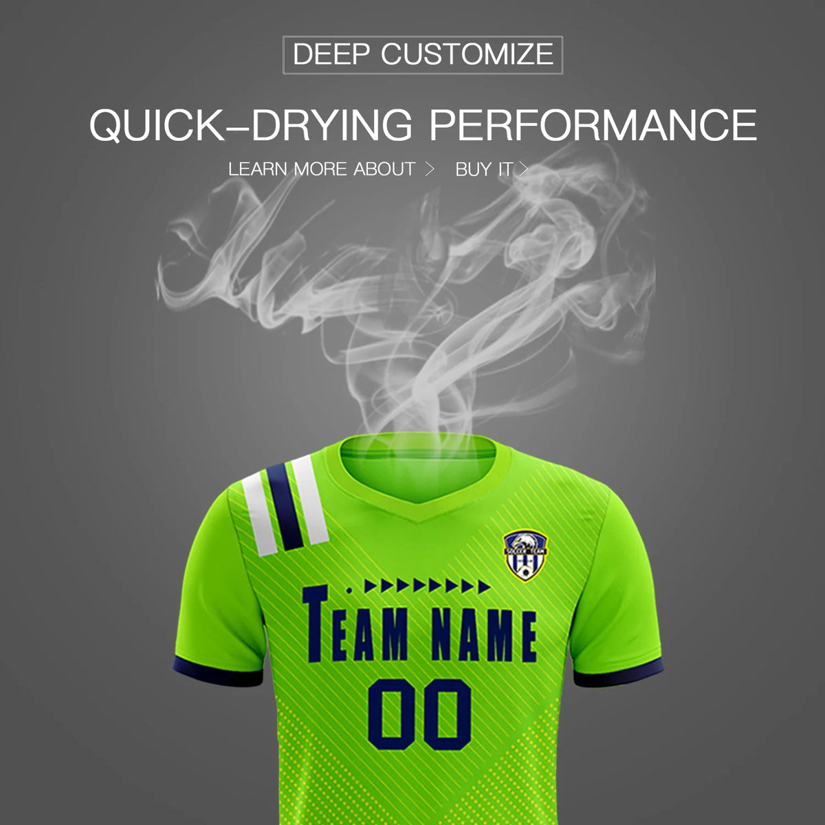 Custom Neon Green Navy Shoulder Stripes Sport Soccer Sets Jersey