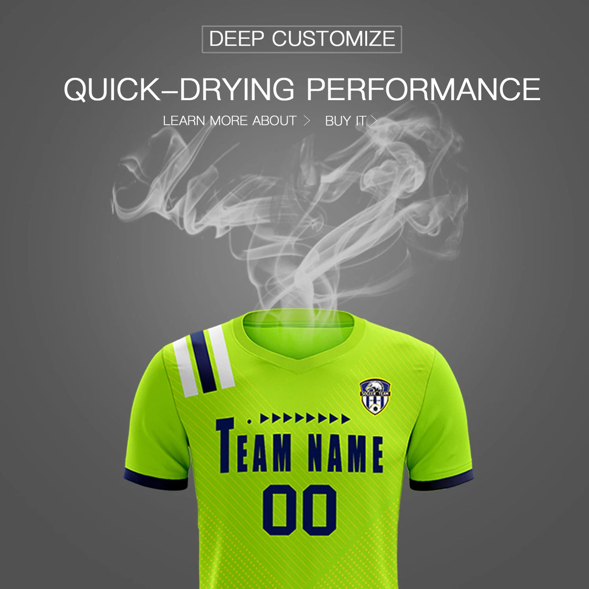 Custom Neon Green Navy Shoulder Stripes Sport Soccer Sets Jersey