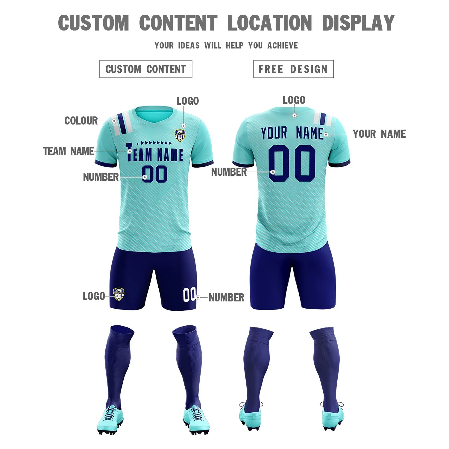 Custom Bright Green Navy Shoulder Stripes Sport Soccer Sets Jersey