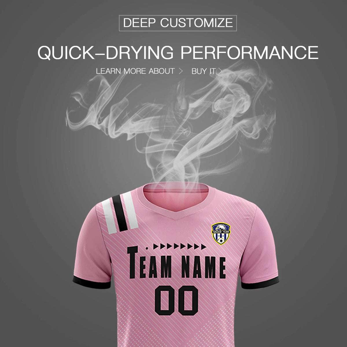 Custom Light Pink Black Shoulder Stripes Sport Soccer Sets Jersey