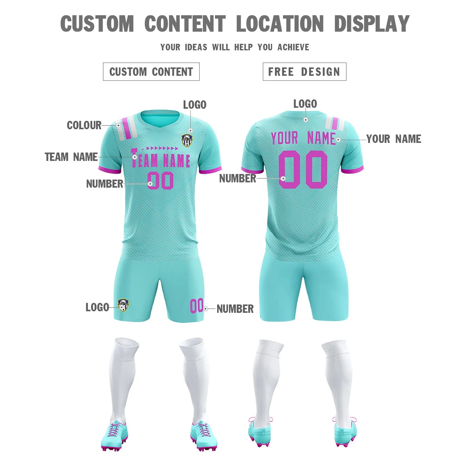 Custom Bright Green Pink Shoulder Stripes Sport Soccer Sets Jersey