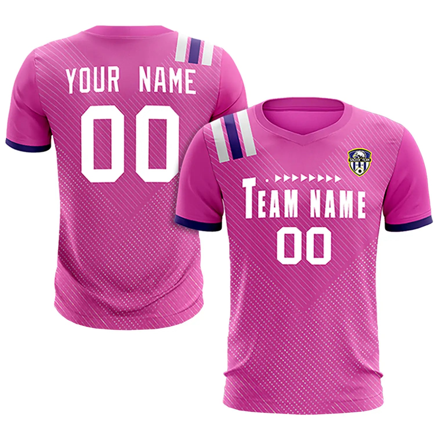 Custom Pink White Shoulder Stripes Sport Soccer Sets Jersey