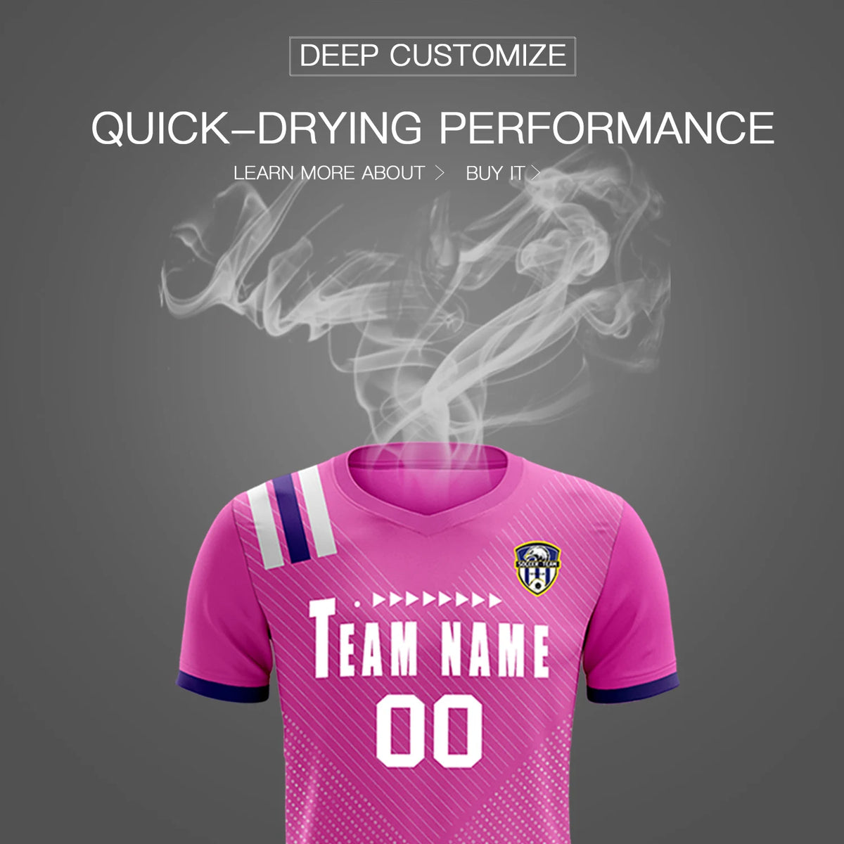 Custom Pink Purple Shoulder Stripes Sport Soccer Sets Jersey