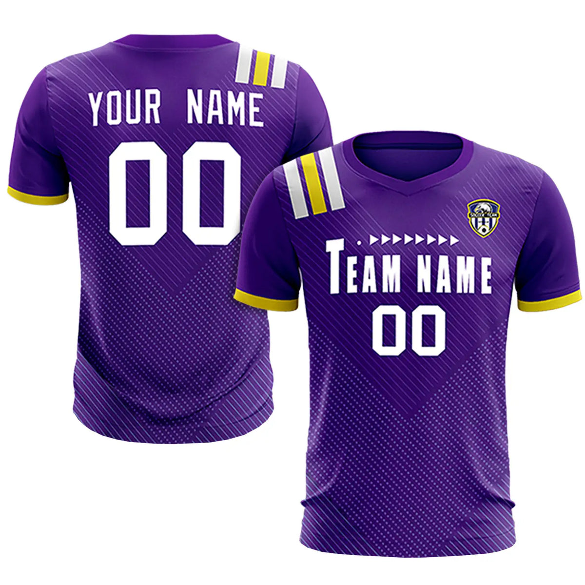 Custom Purple White Shoulder Stripes Sport Soccer Sets Jersey