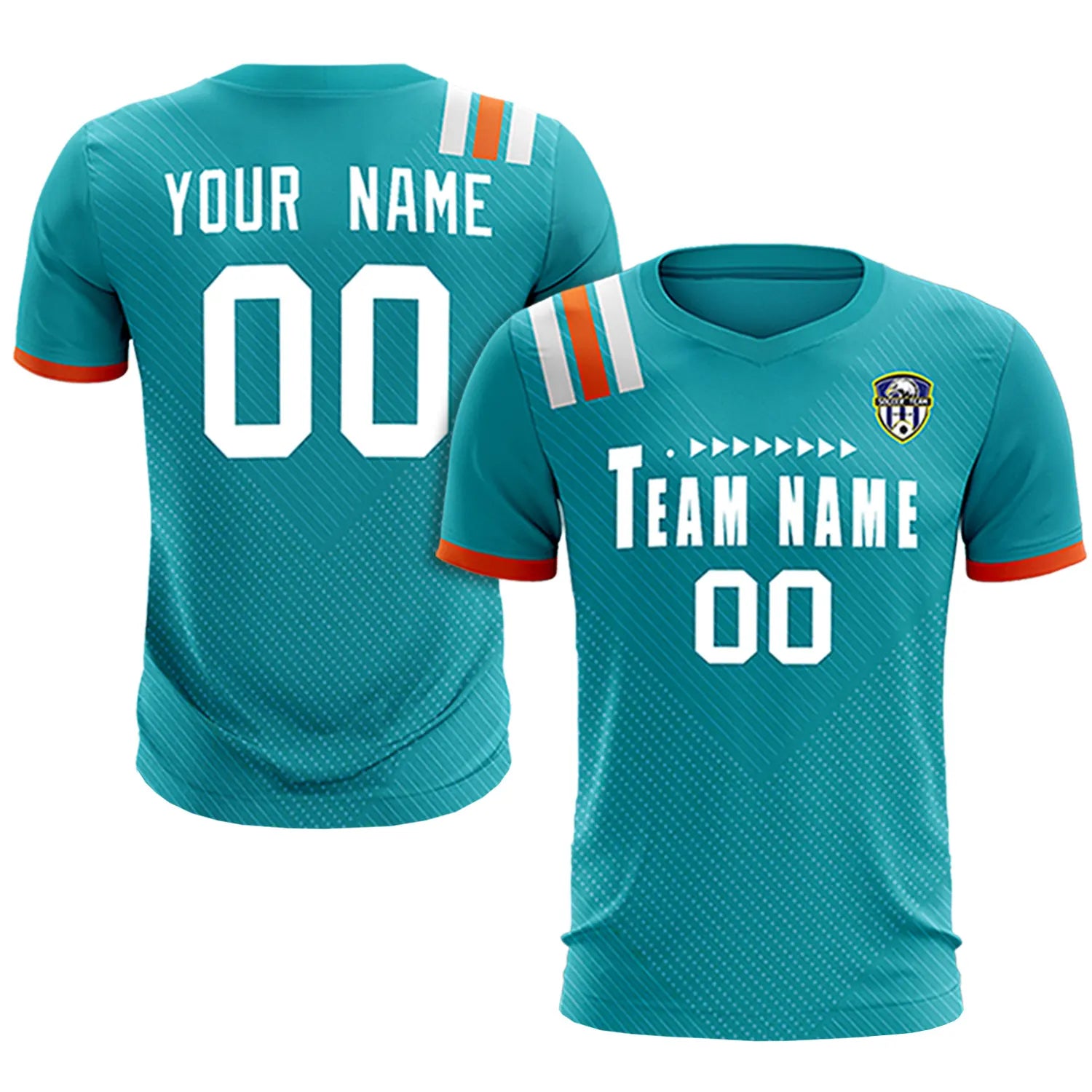 Custom Aqua White Shoulder Stripes Sport Soccer Sets Jersey